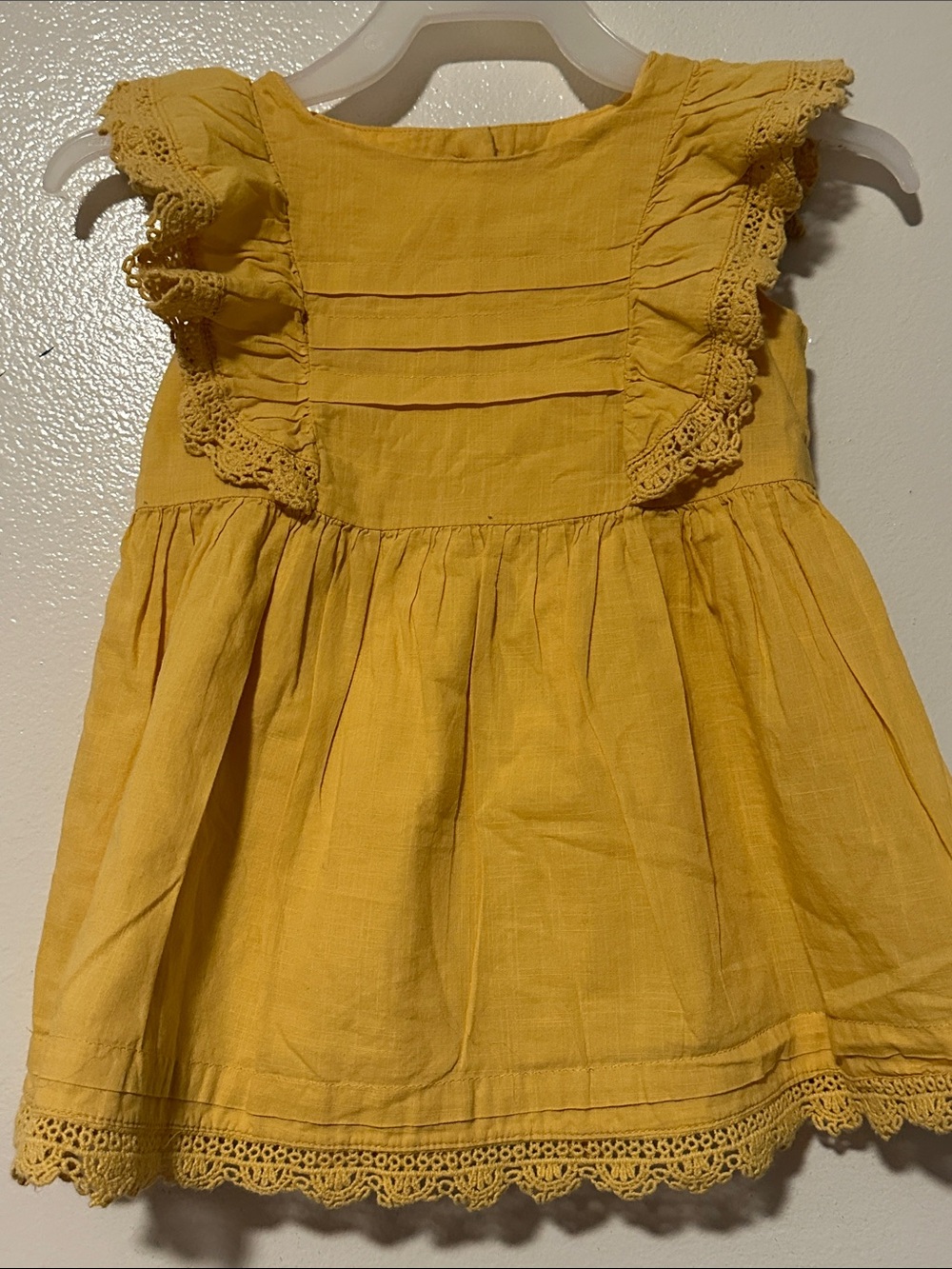 Joie Yellow Lace-Trim Flutter Sleeve Dress